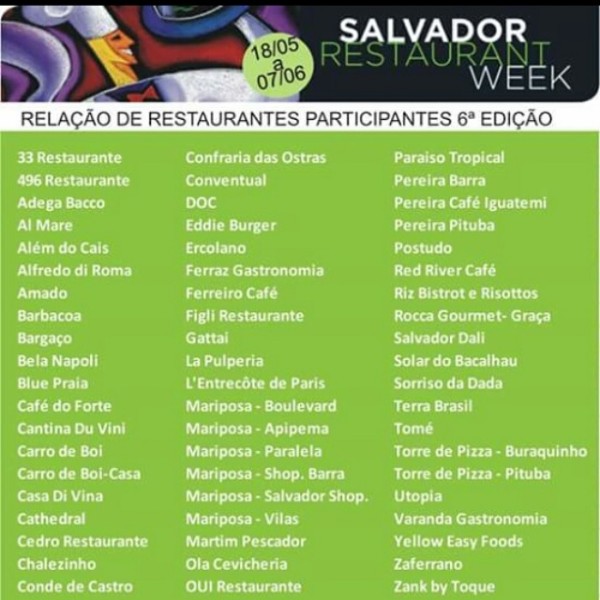 Lista de restaurantes participantes do Restaurant Week Salvador 2015 - Onde Comer em Salvador'Lista de restaurantes participantes do Restaurant Week Salvador 2015 - Onde Comer em Salvador
